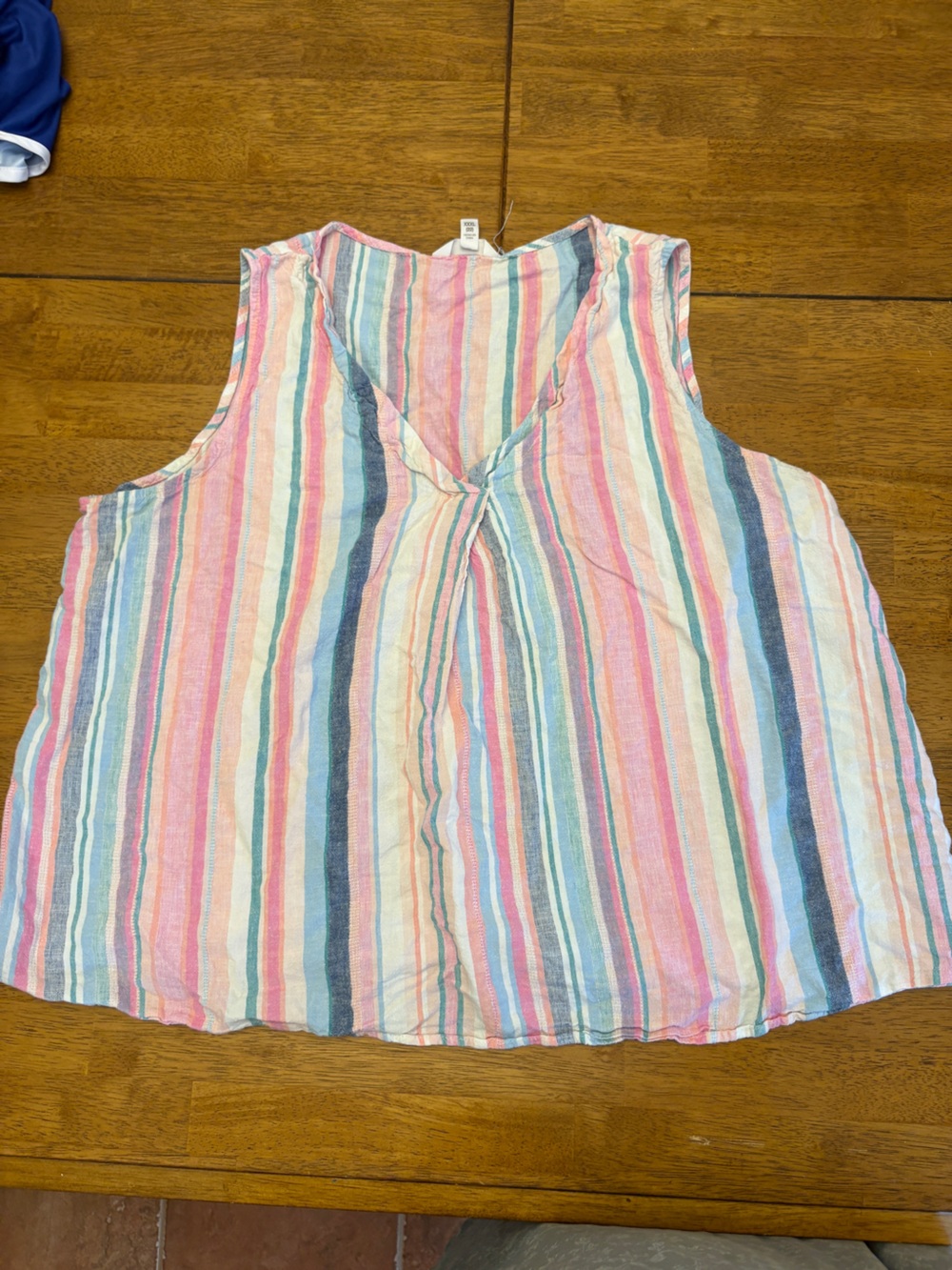 Linen Blend Striped Tank Top Sleeveless Blouse V- Neck Size XXXL Plus Time Tru
